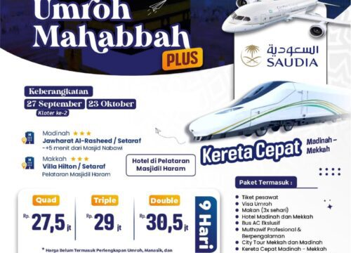 Umroh Hotel Bintang 5 Pelataran Kabah Masjidil Haram Plus Kereta Cepat September Oktober  2023 Umroh Mawaddah
